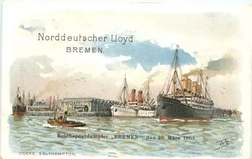 Southampton - Dampfer Bremen - Litho -783198