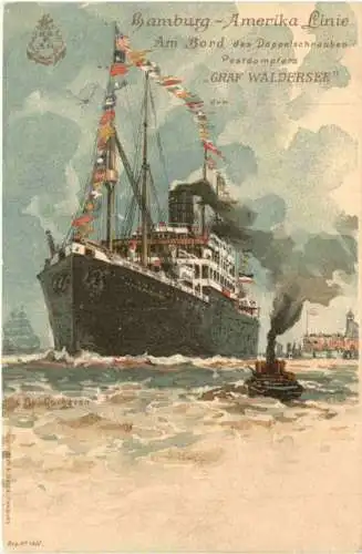 Hamburg Amerika Linie - Dampfer Graf Waldersee - Litho -783238