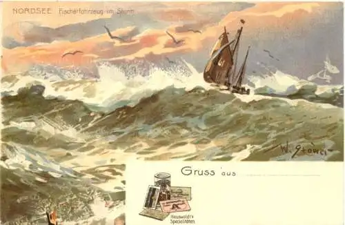 Nordsee - Fischerfahrzeug - Künstler Willy Stöwer - Litho -783168