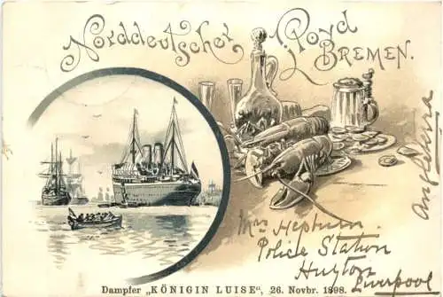 Norddeutscher Lloyd Bemen - Dampfer Königin Luise - Litho -783204