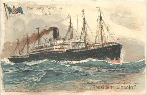 Hamburg Amerika Linie - Dampfer President Lincoln - Litho -783228