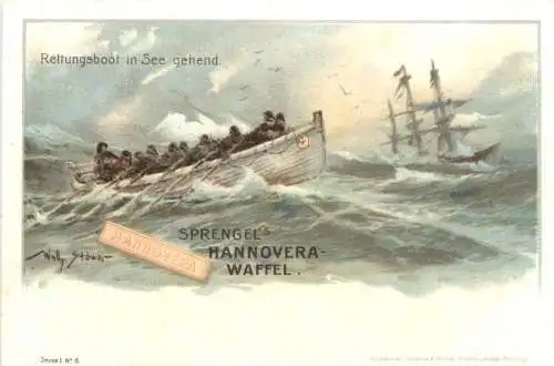 Rettungsboot - Künstler Willy Stöwer - Litho -783284