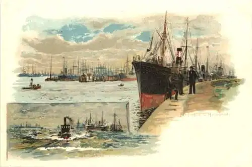 Hamburg - Hafen - Litho -783348