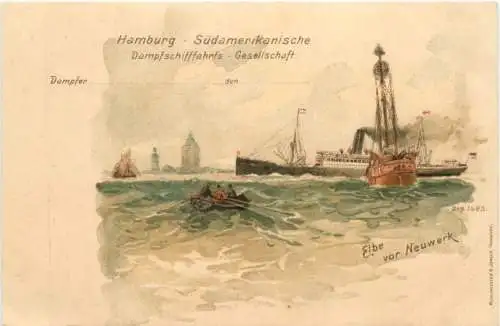 Elbe vor Neuwerk - Hamburg Südamerikanische Dampfschifffahrts Gesellschaft - Litho -783320