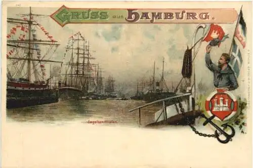 Gruss aus Hamburg - Segelschiffhafen - Litho -783404