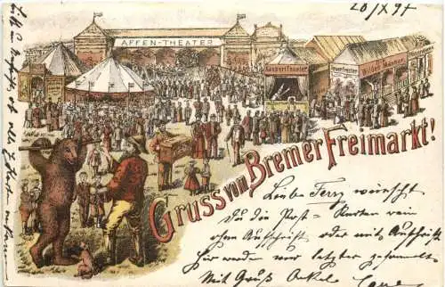 Bremen - Gruss vom Bremer Freimarkt - Litho - Drehorgel -783494