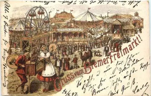 Bremen - Gruss vom Freimarkt - Litho - Drehorgel -783488