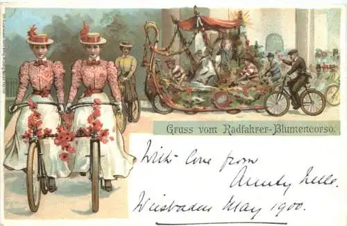 Fahrrad - Gruss vom Radfahrer Blumencorso - Litho -783538