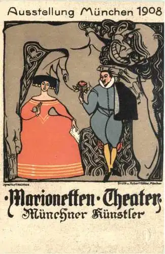 Ausstellung München 1908 - Künstler Ak - Marionetten Theater -783712