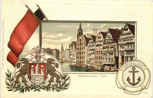 Hamburg - Deichstrassen Fleth - Litho - Prägekarte -783988