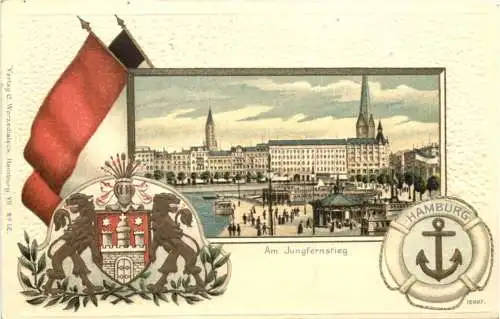 Hamburg - Am Jungfernstieg - Litho - Prägekarte -783994