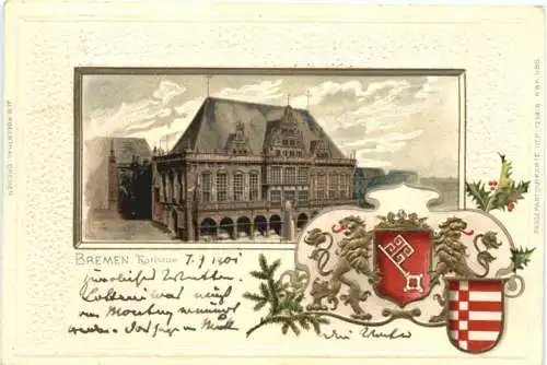 Bremen - Rathaus - Litho - Prägekarte -783982