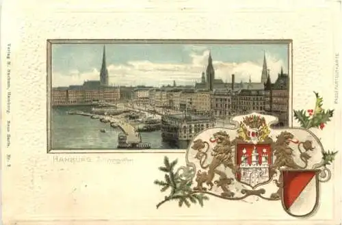 Hamburg - Alsterpavillon - Litho - Prägekarte -783990