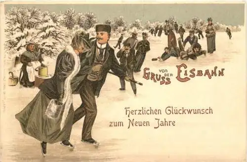 Eislaufen - Gruss von der Eisbahn - Litho -784148