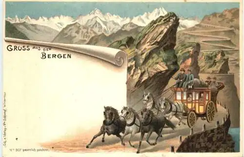 Gruss aus den Bergen - Litho - Postkutsche -784284