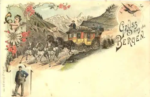 Gruss aus den Bergen - Litho - Postkutsche -784288