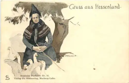 Gruss asu Hessenland - Künstler Ak - Litho -784320