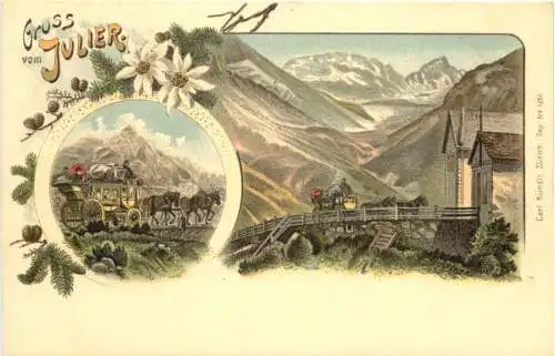 Gruss vom Julier - Litho - Postkutsche -784286