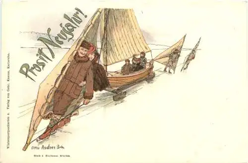 Neujahr - Eissegeln - Litho -784928