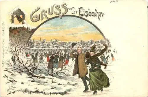 Gruss von der Eisbahn - Litho Eislaufen -784906