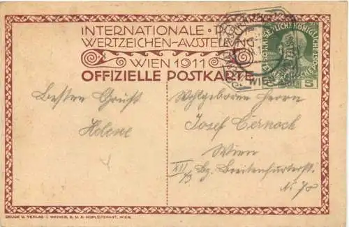 Wien - Postwertzeichen Ausstellung 1911 - Ganzsache - sign Pucknger -785012