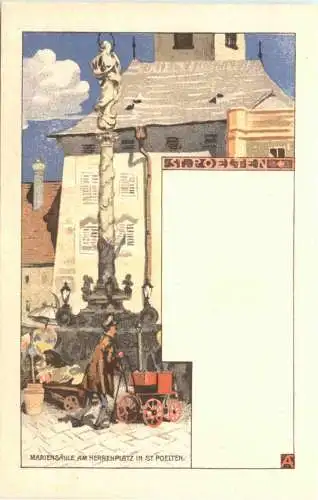 St. Pölten - Mariensäule - Litho - Künstler Ak -785084