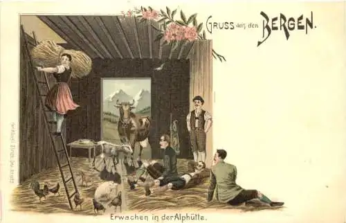 Souvenir des Alpes - Litho - Erwachen in der Alphütte -785288