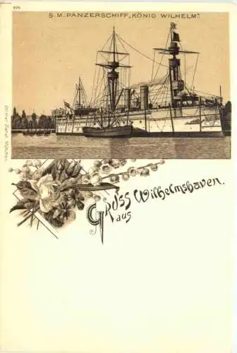 Gruss aus Wilhelmshaven - SM Panzerschiff König Wilhelm - Litho -785530