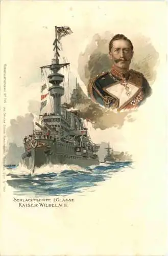 Schlachtschiff Kaiser Wilhelm II - Litho -785534