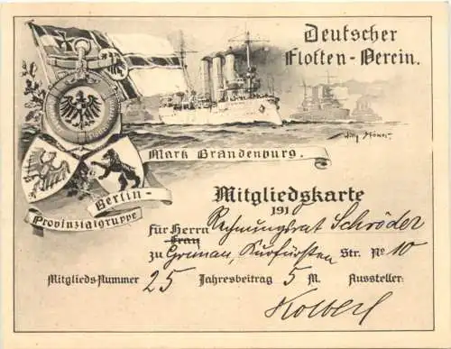 Deutscher Flotten Verein - Mark Brandenburg - Mitgliedskarte -785544