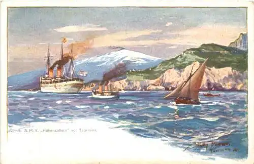 SMY Hohenzollern vor Taormina - Künstler Willy Stöwer - Litho -785594