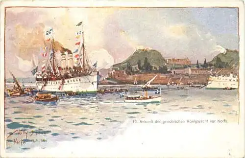 Griechische Königsyacht vor Korfu - Künstler Willy Stöwer - Litho -785580