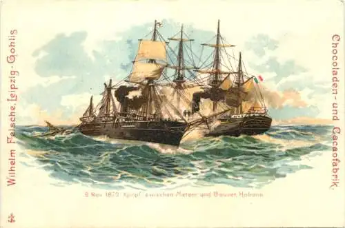 Habana - Kampf zwischen Meteor und Bouvet 1870 - Segelschiff - Litho -785496