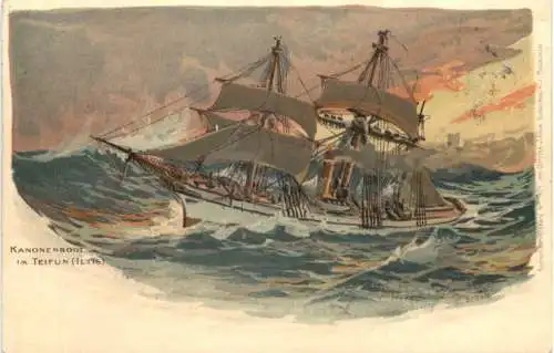 Kanonenboot im Teifun Iltis - Litho - Künstler C. Schön -785518