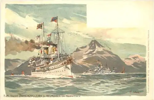 SM Yacht Hohenzollern und Heimdall in Norwegen - Litho - Künstler C. Schön -785526