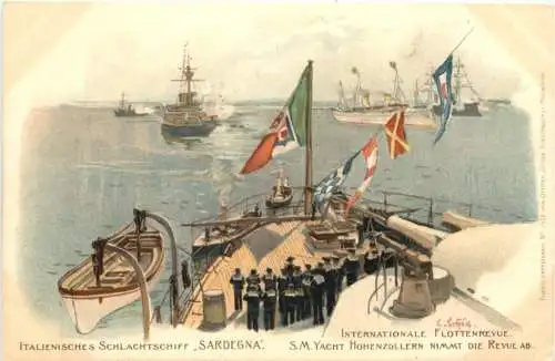 Internationale Flottenrevue - Schlachtschiff Sardegna - Litho - Künstler C. Schön -785522