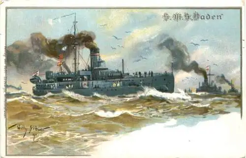 SMS Baden - Künstler Willy Stöwer - Litho -785586