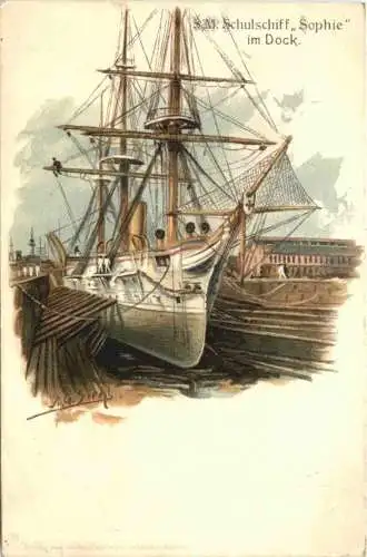 SM Schulschiff Sophie - Künstler Ak Siehl - Litho -785788