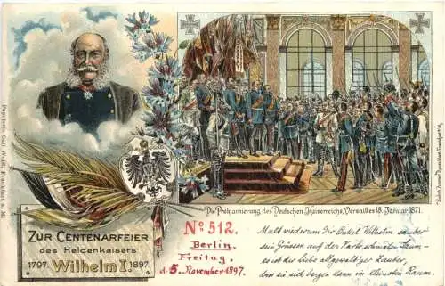 100. Geburtstag Kaiser Wilhelm I - Litho -785818