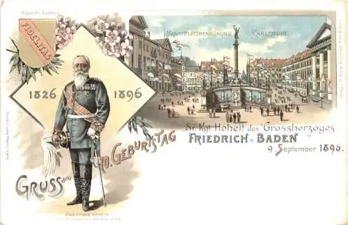 Karlsruhe - 70. Geburtstag Friedrich von Baden - Litho -785750