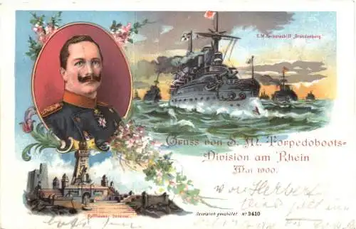 Gruss von SM Torpedoboots Division am Rhein 1900 - Litho -785892