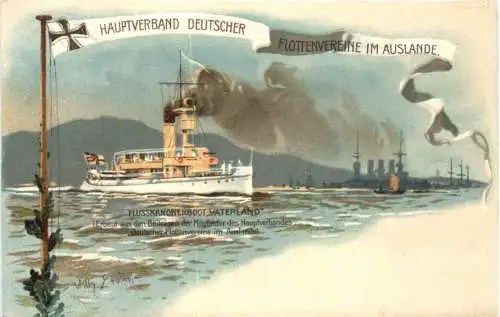 Kriegsschiffe - Deutscher Flottenverein Flusskanonenboot Vaterland - Litho -785912