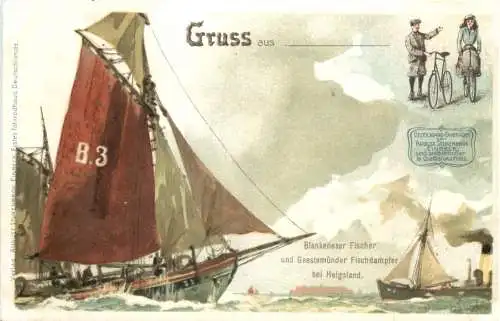 Helgoland - Blankeneser Fischer und Geestemünder Fischdampfer - Litho -785962