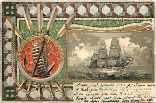 Segelschiff - Litho Prägekarte -785898