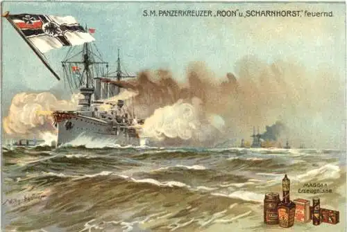 SM Panzerkreuzer Roon und Scharnhorst - Künstler Ak Willy Stöwer -785986