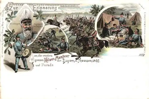 Kaiser Manöver der Bayern und Preussen 1897 - Litho -786028