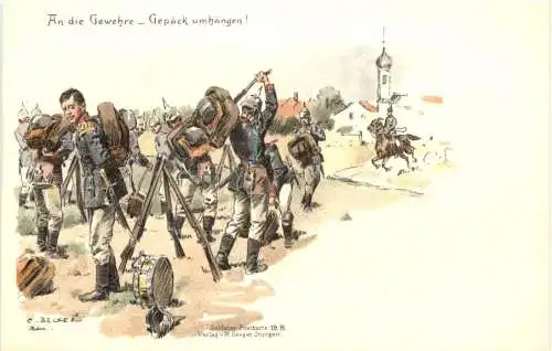 Militär - An die Gewehre - Gepäck umhängen - Litho -786058