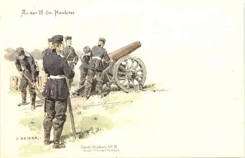 Militär - An der 15cm Haubitze- Litho -786056