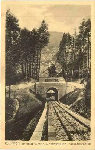 B.-BADEN. DRAHTSEILBAHN A. D. MERKUR (672 M) AUSSICHTSPLATTE -555248