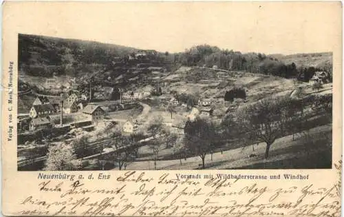 Neuenbürg a, d. Ens Vorstadt mit Wildbaderstrasse und Windhof -555102